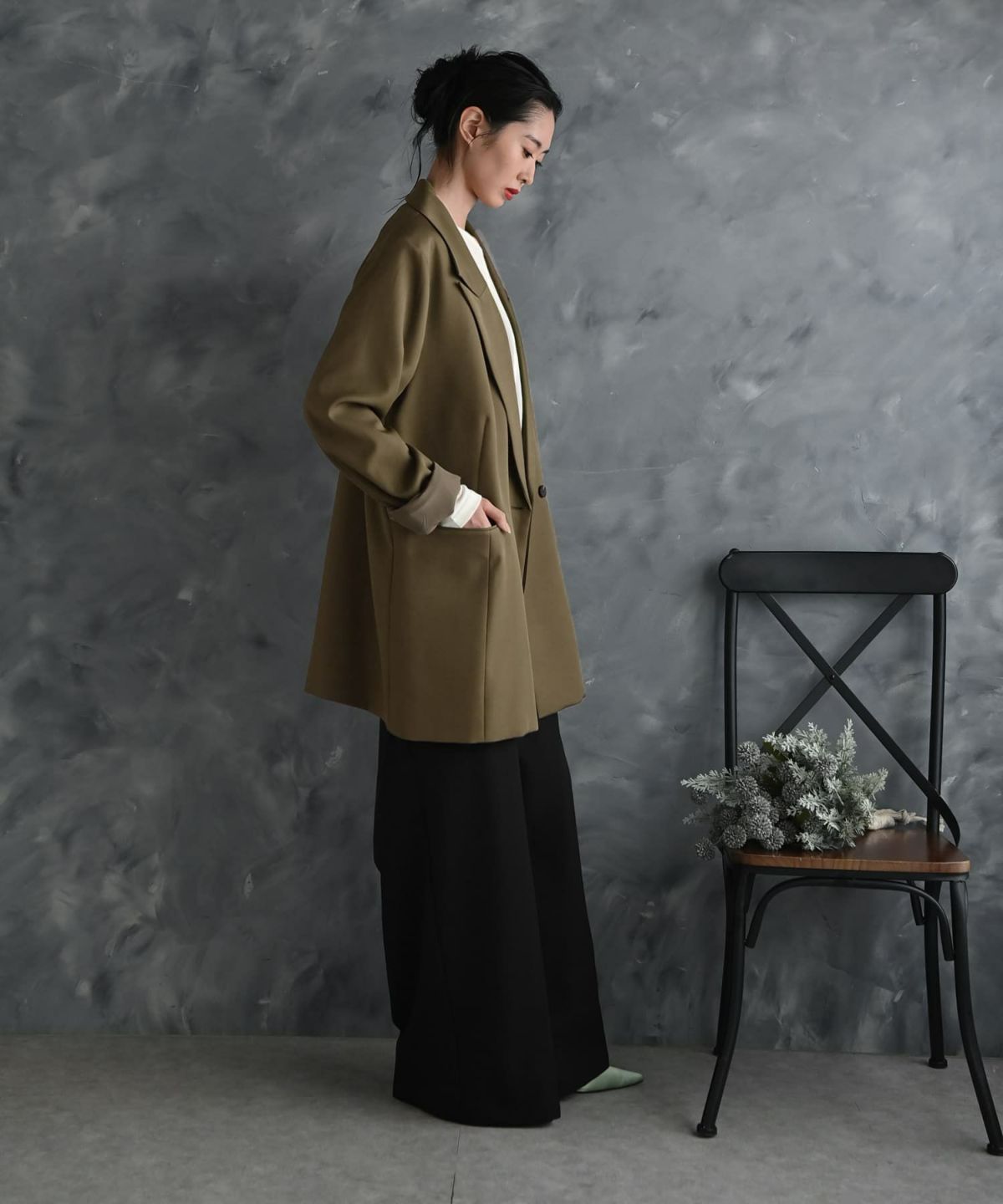 着用イメージ 175cm カーキ