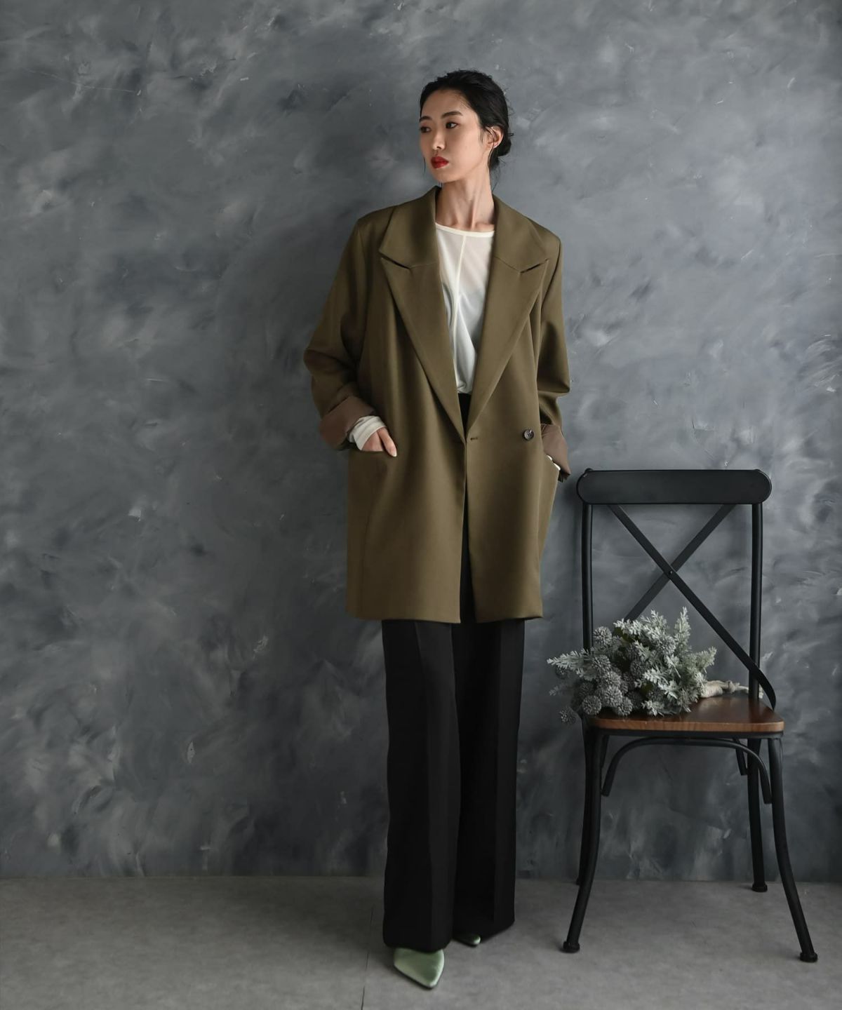 着用イメージ 175cm カーキ