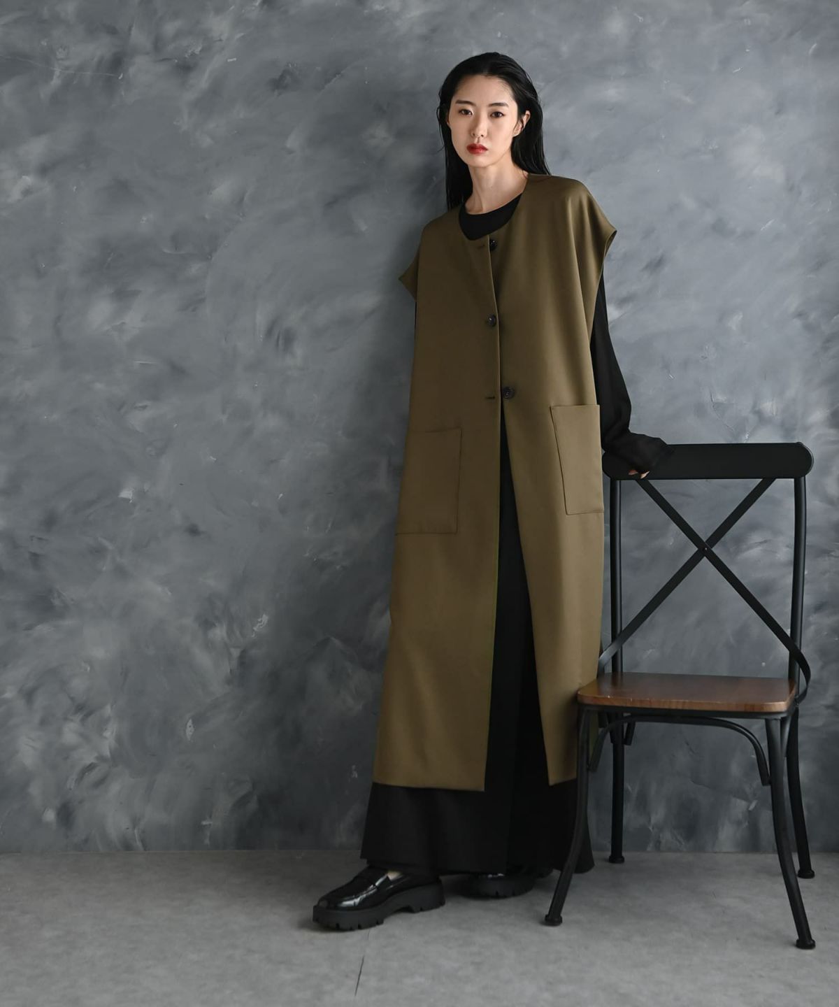 着用イメージ 175cm カーキ