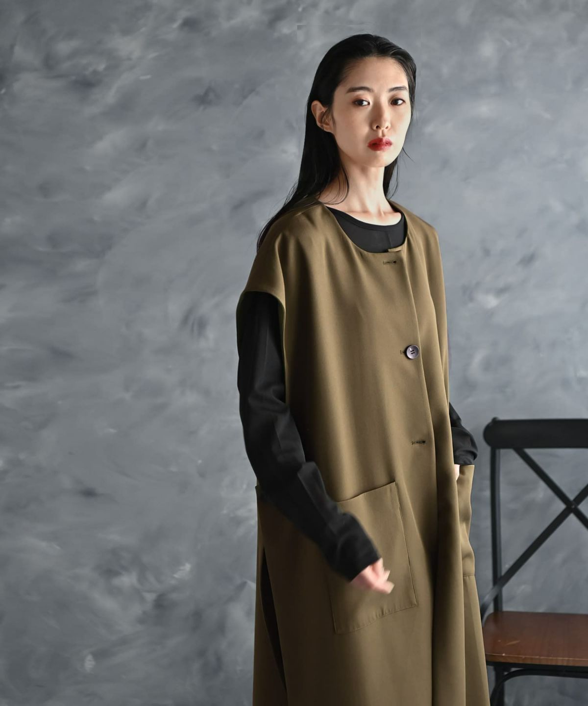 着用イメージ 175cm カーキ