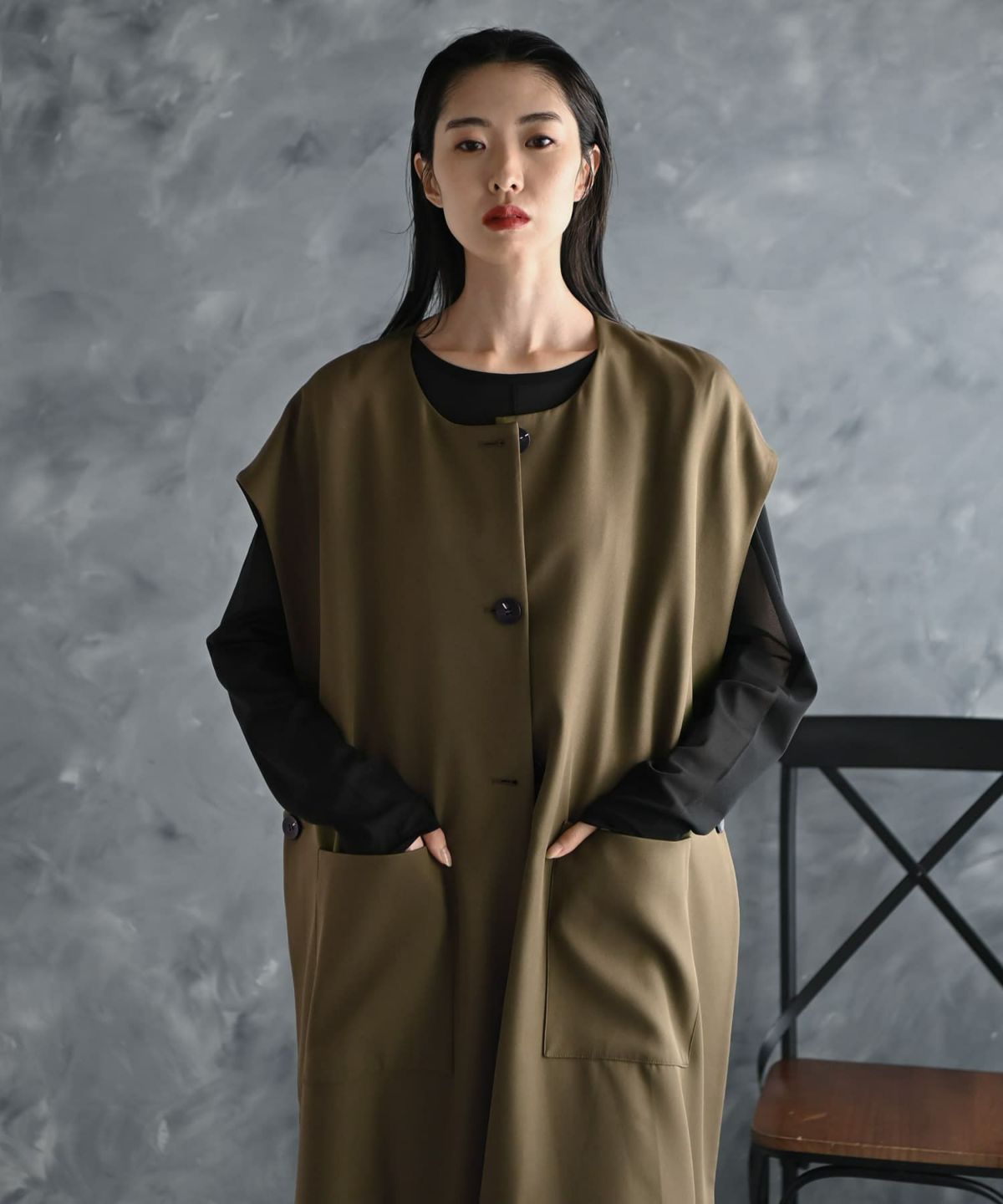 着用イメージ 175cm カーキ