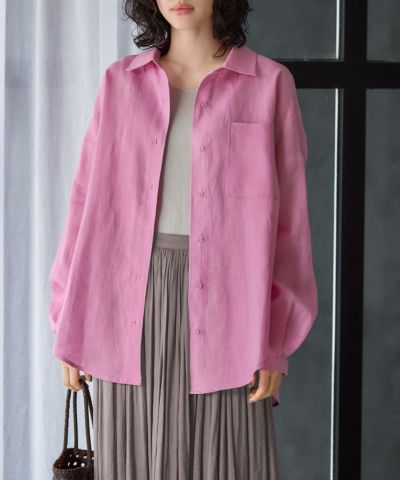 美色✨silk100% シルクシャツ　オーバーシャツ　ユニセックス　ピンク　L フューシャピンク 100%シルクシャツ – Jasmine