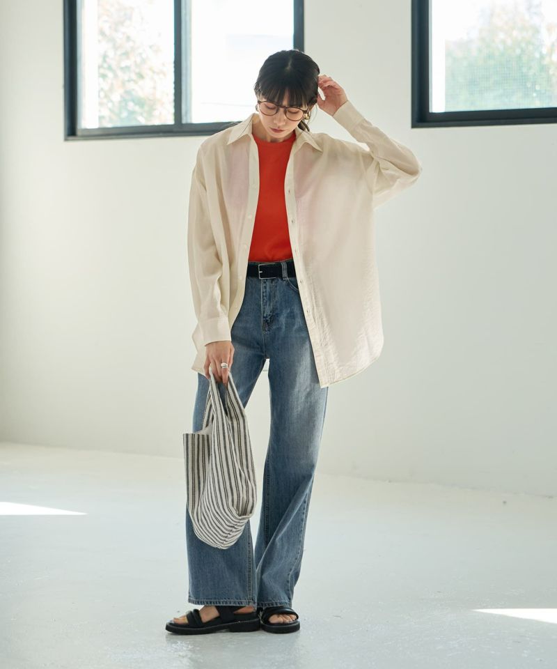 微シアー＆微光沢シワ加工スキッパーシャツ | おしゃれな大人