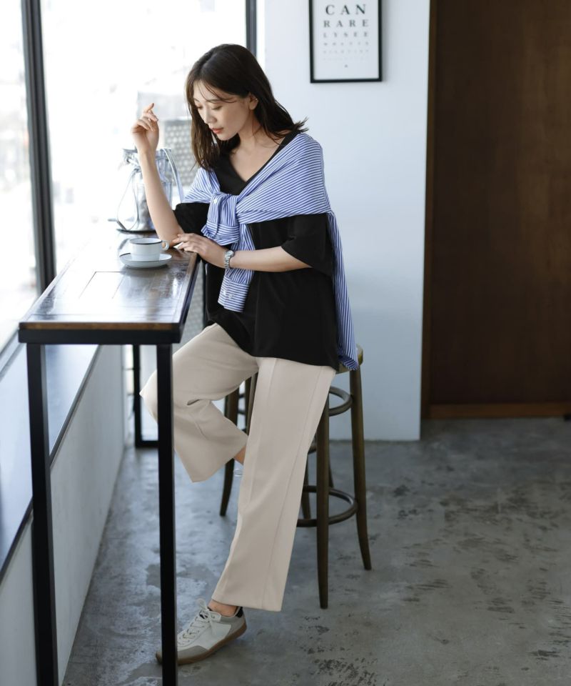 Made in JAPAN】カットジョーゼット5分袖フレアブラウス Made in JAPAN】カットジョーゼット5分袖フレアブラウス