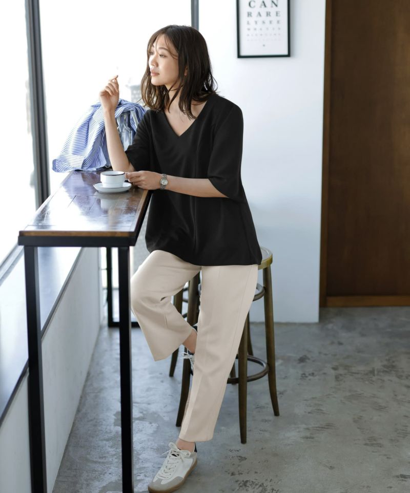 Made in JAPAN】カットジョーゼット5分袖フレアブラウス