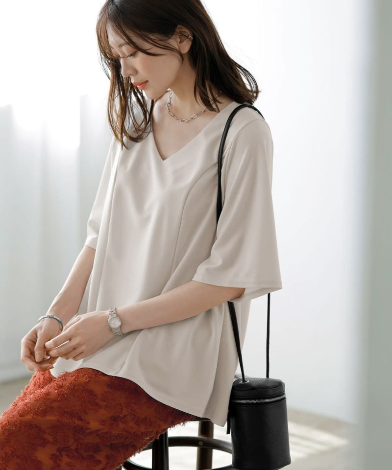 Made in JAPAN】カットジョーゼット5分袖フレアブラウス Made in JAPAN】カットジョーゼット5分袖フレアブラウス