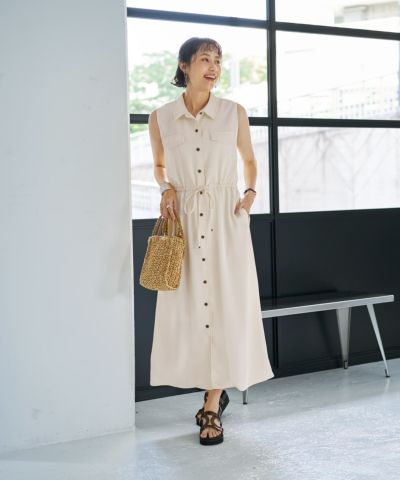 お得な情報満載 LUXE】ノースリドロストシャツワンピース | おしゃれな大人 トップス