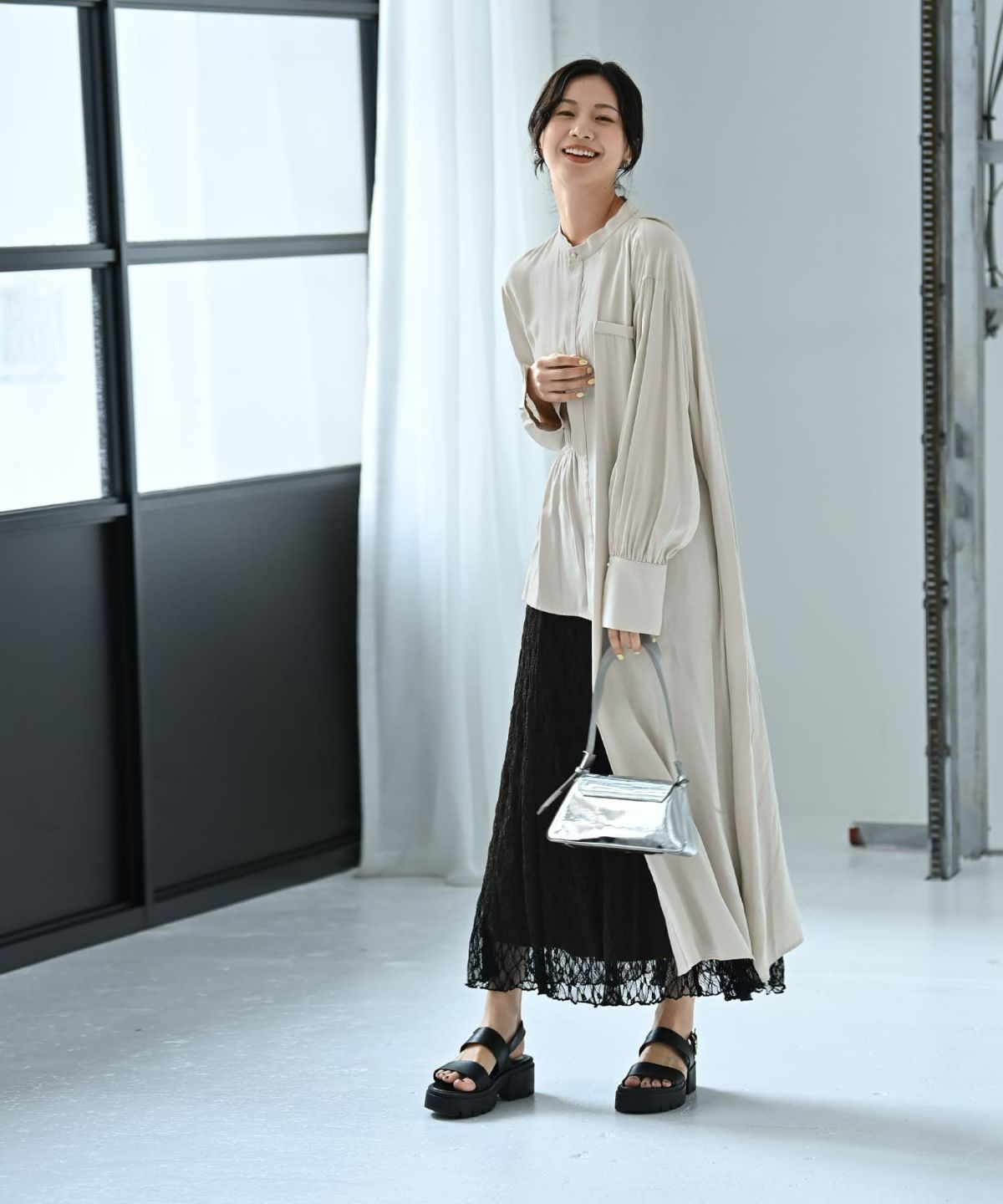 着用イメージ 172cm ライトグレー