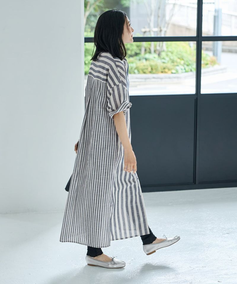 綿混紡ストライプ柄カフタンワンピース | おしゃれな大人
