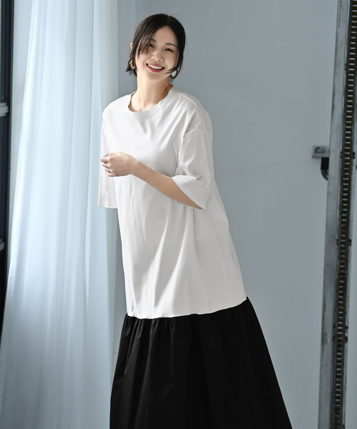 着用イメージ 172cm オフホワイト×ブラック