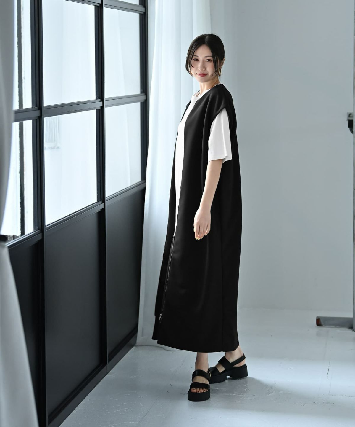 着用イメージ 172cm オフホワイト×ブラック