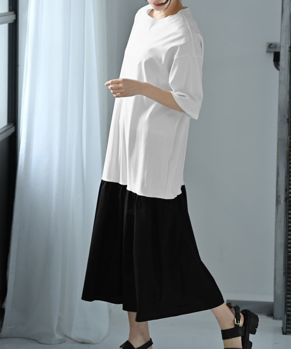 着用イメージ 172cm オフホワイト×ブラック