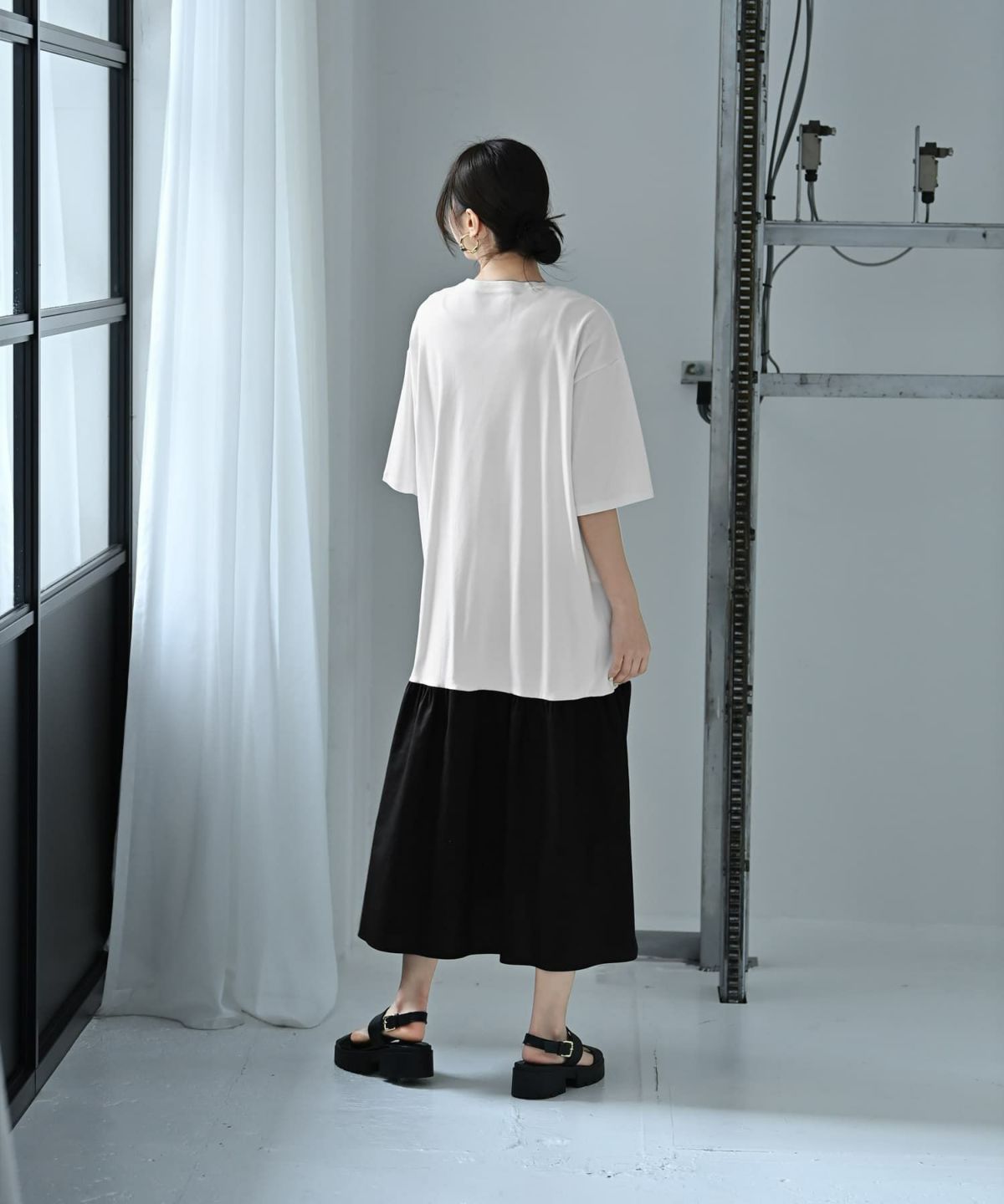 着用イメージ 172cm オフホワイト×ブラック