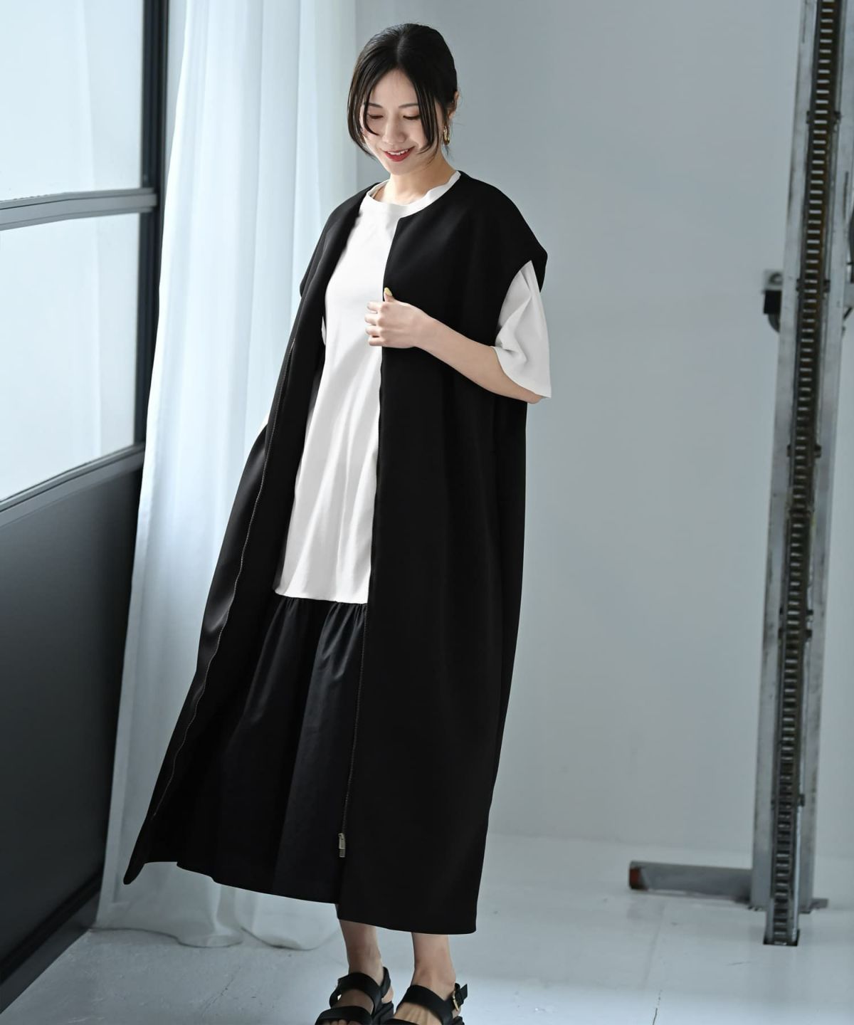 着用イメージ 172cm オフホワイト×ブラック