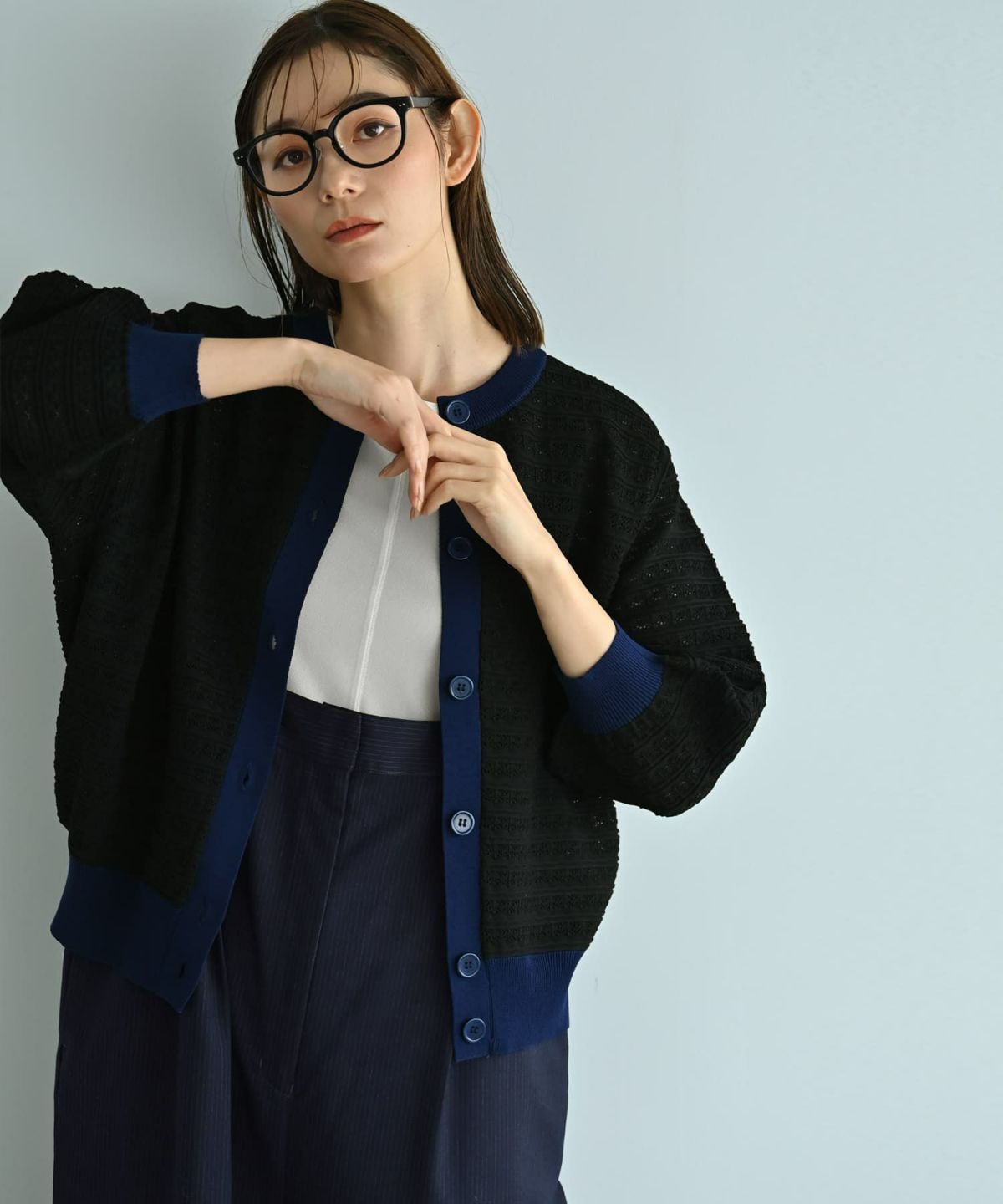 着用イメージ 170cm ブラック×ネイビー