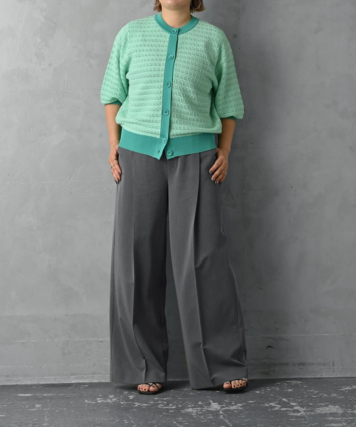 着用イメージ 163cm グリーン×グリーン