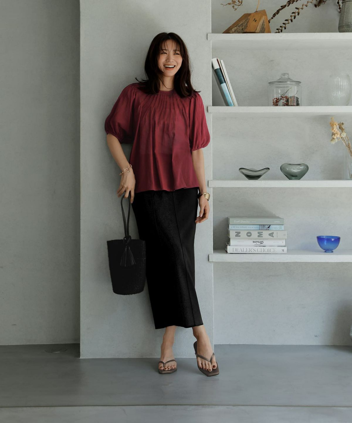 着用イメージ 166cm　ダークレッド