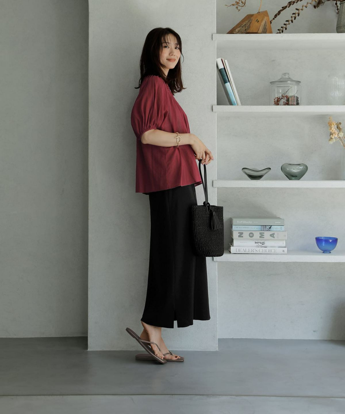 着用イメージ 166cm　ダークレッド