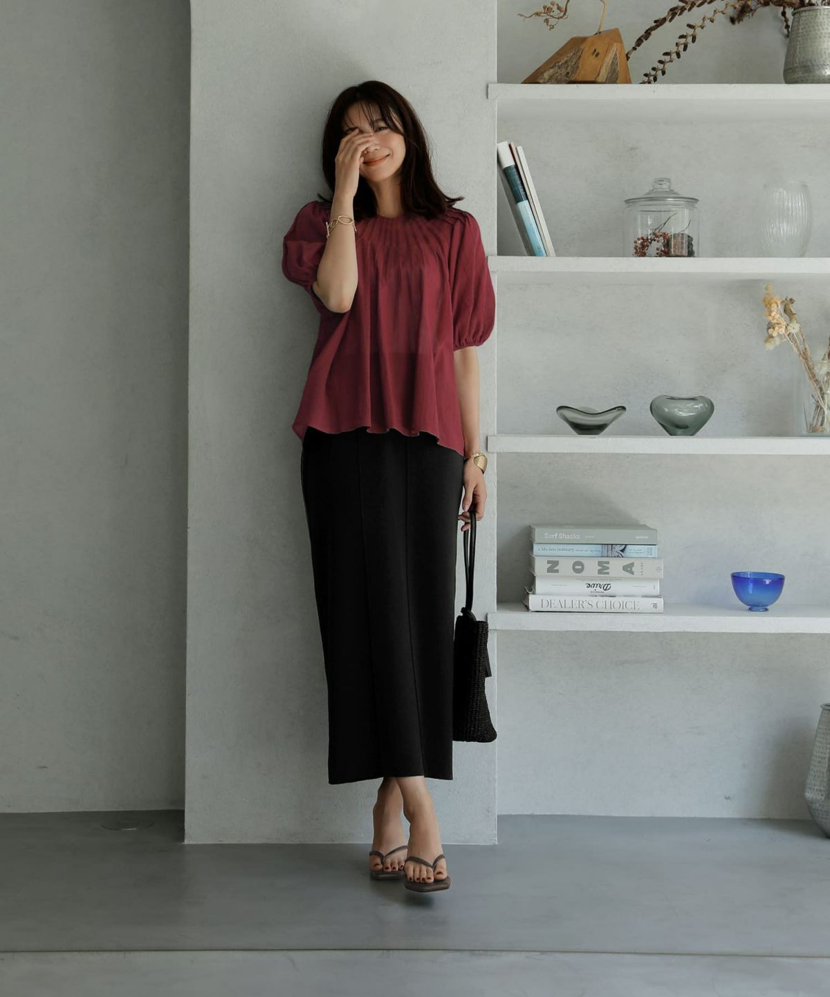 着用イメージ 166cm　ダークレッド