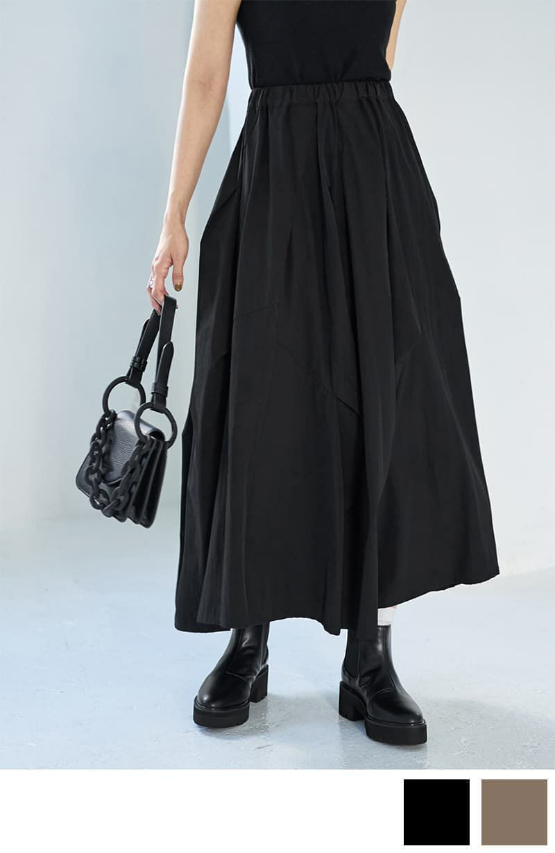 【LUXE】ストレッチタフタ立体タックスカート
