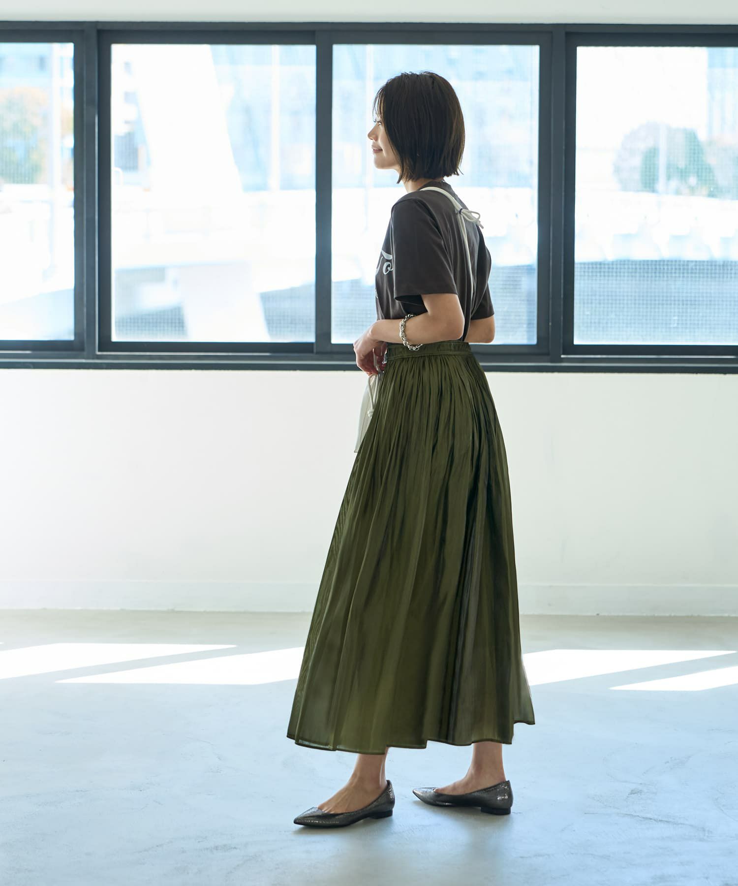 LUXE】メタリックサテンギャザースカート | おしゃれな大人レディース  