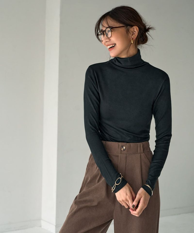 とろみ薄リブタートルネックトップス | おしゃれな大人レディース