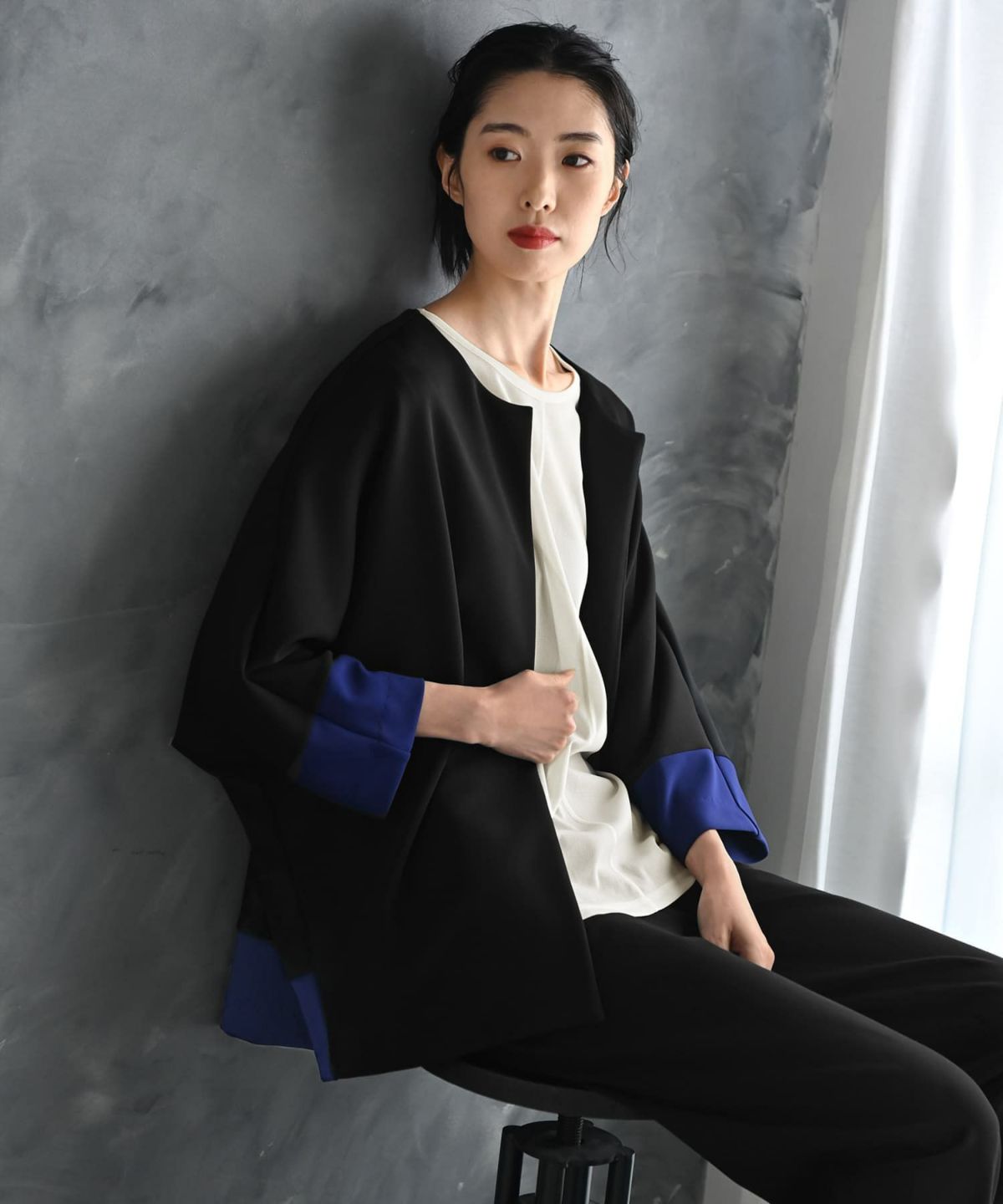 着用イメージ 175cm ブラック×ブルー