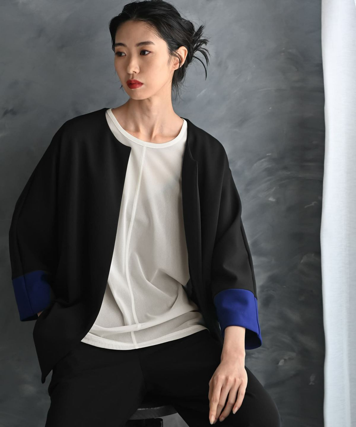 着用イメージ 175cm ブラック×ブルー