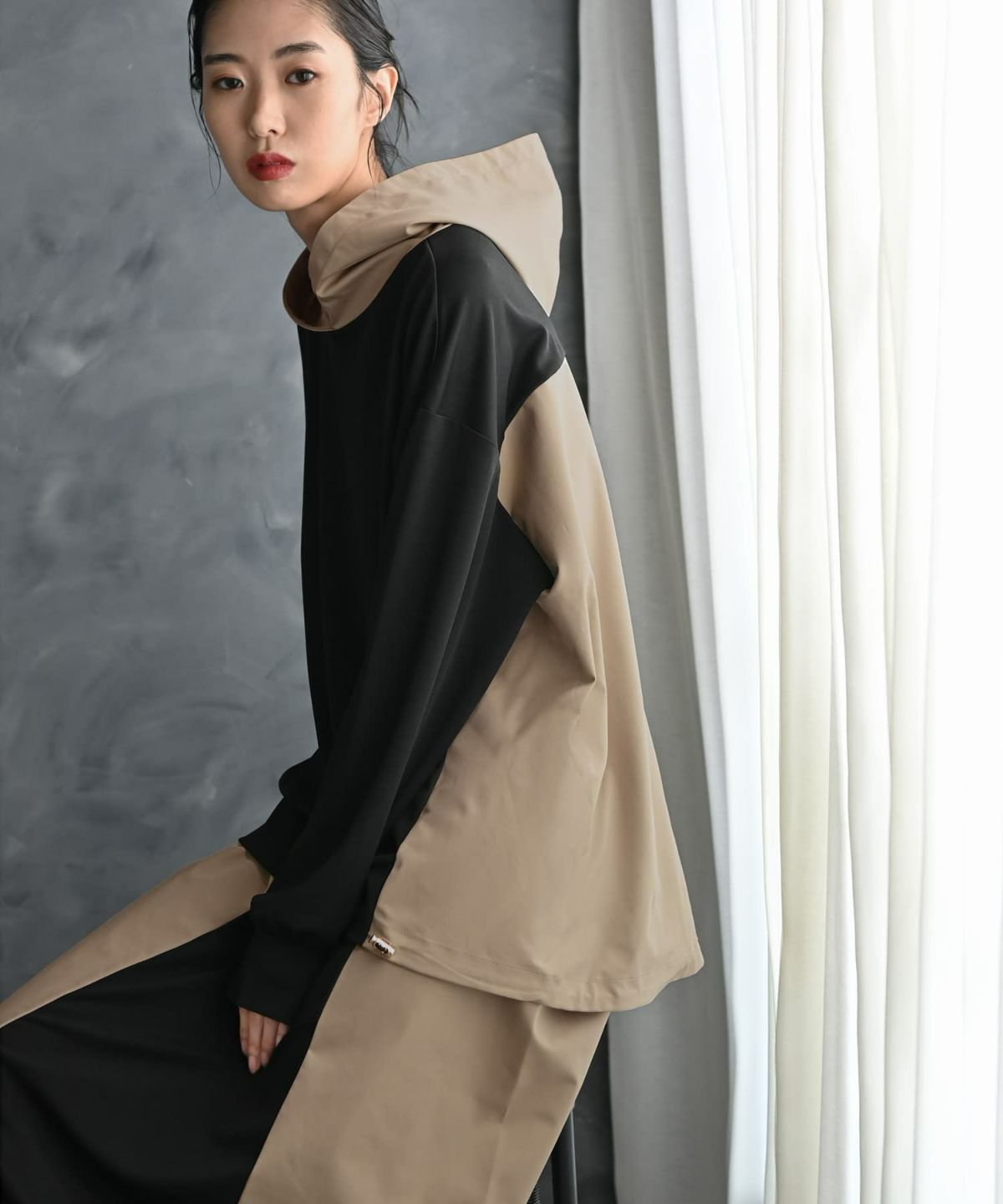 着用イメージ 175cm ブラック×ベージュ