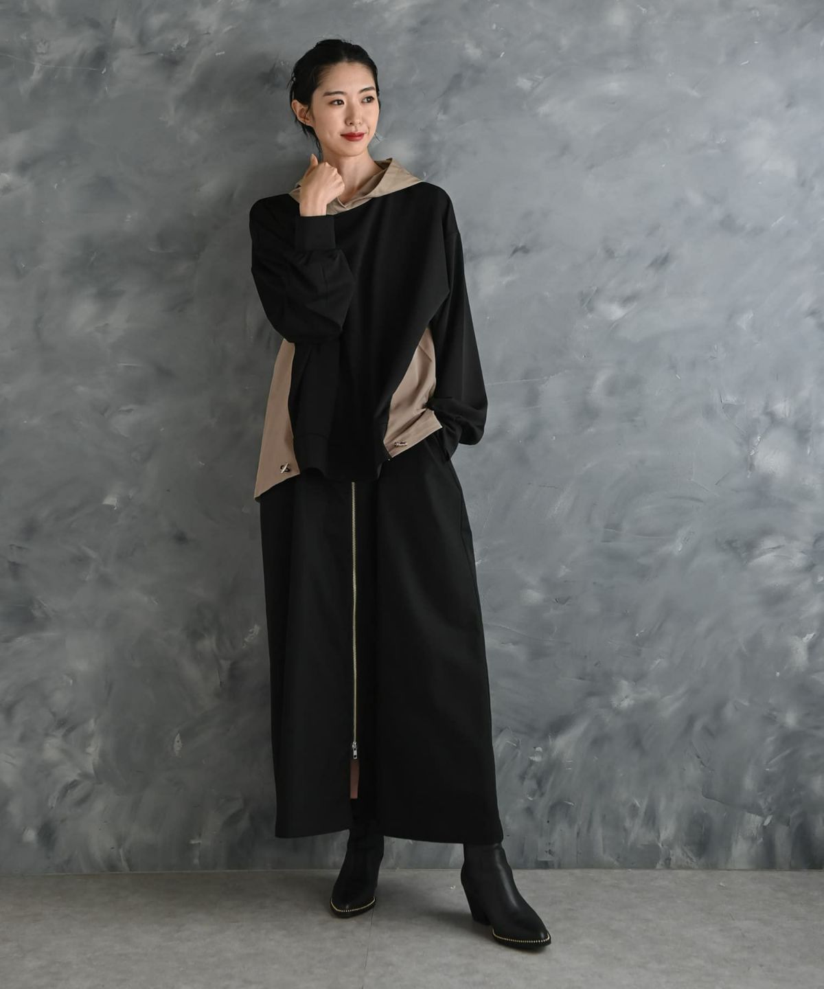 着用イメージ 175cm ブラック×ベージュ