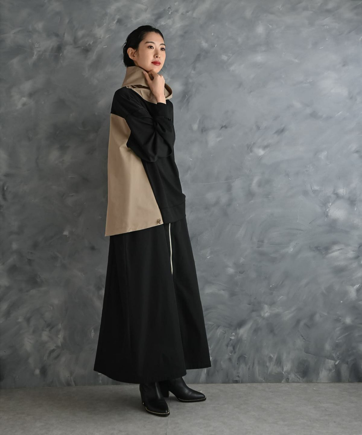 着用イメージ 175cm ブラック×ベージュ