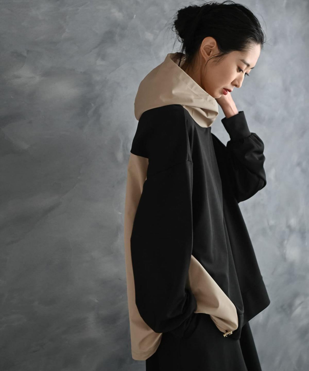 着用イメージ 175cm ブラック×ベージュ