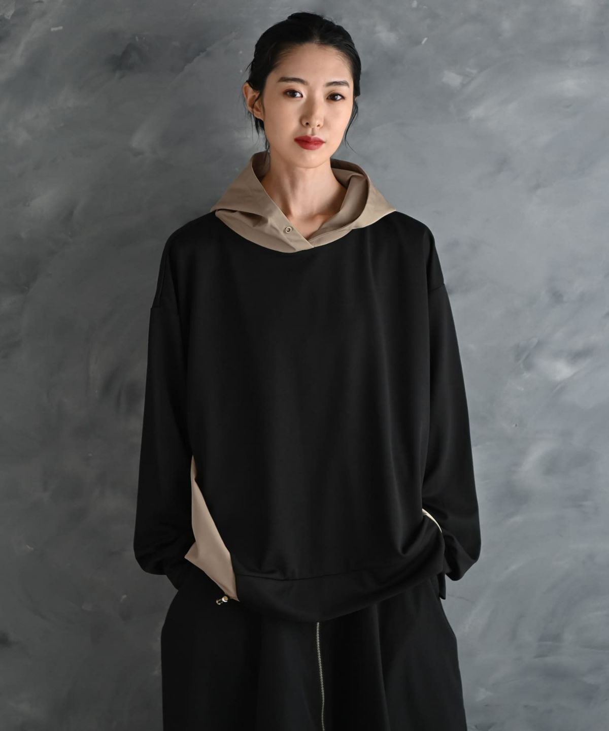 着用イメージ 175cm ブラック×ベージュ