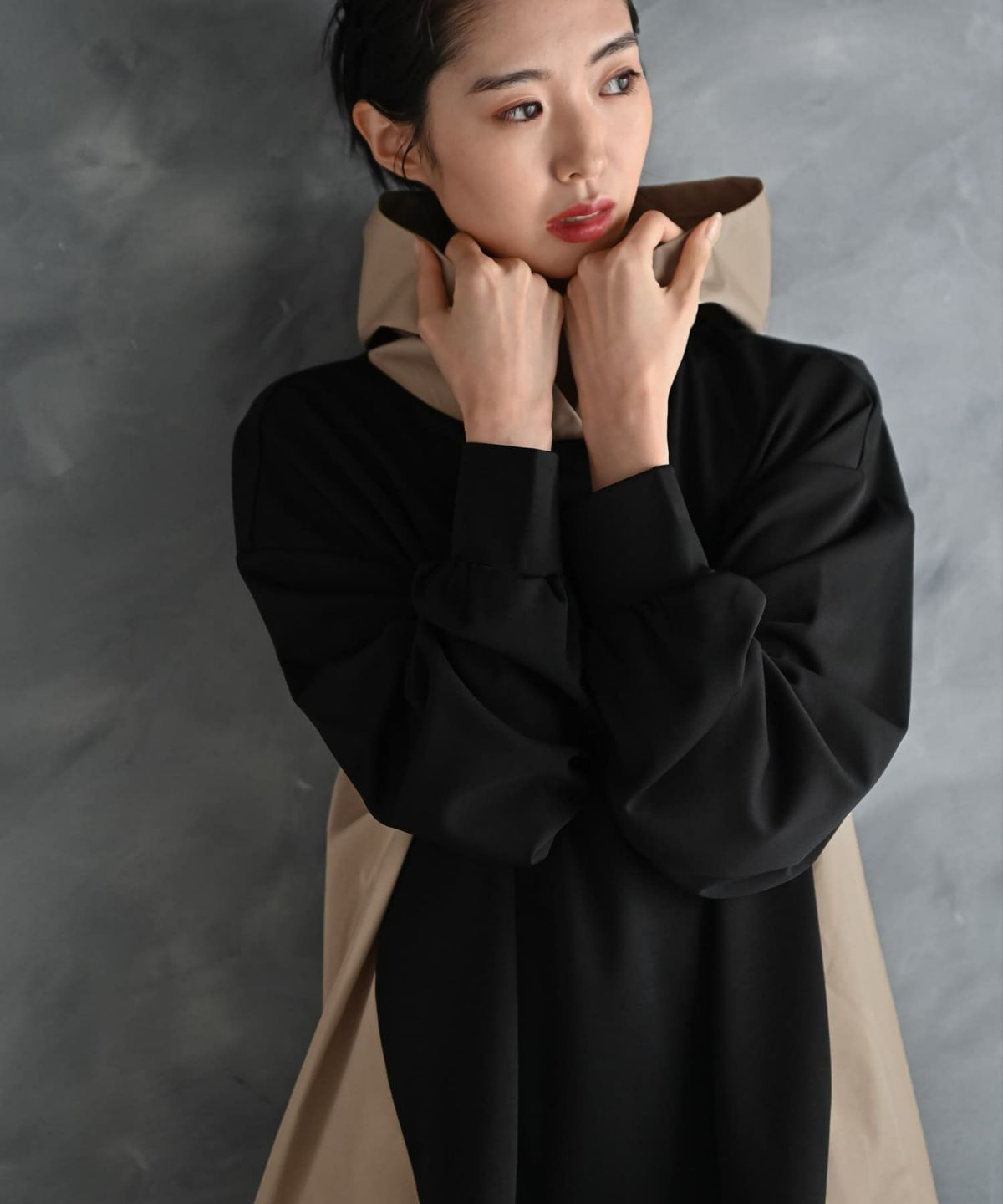 着用イメージ 175cm ブラック×ベージュ