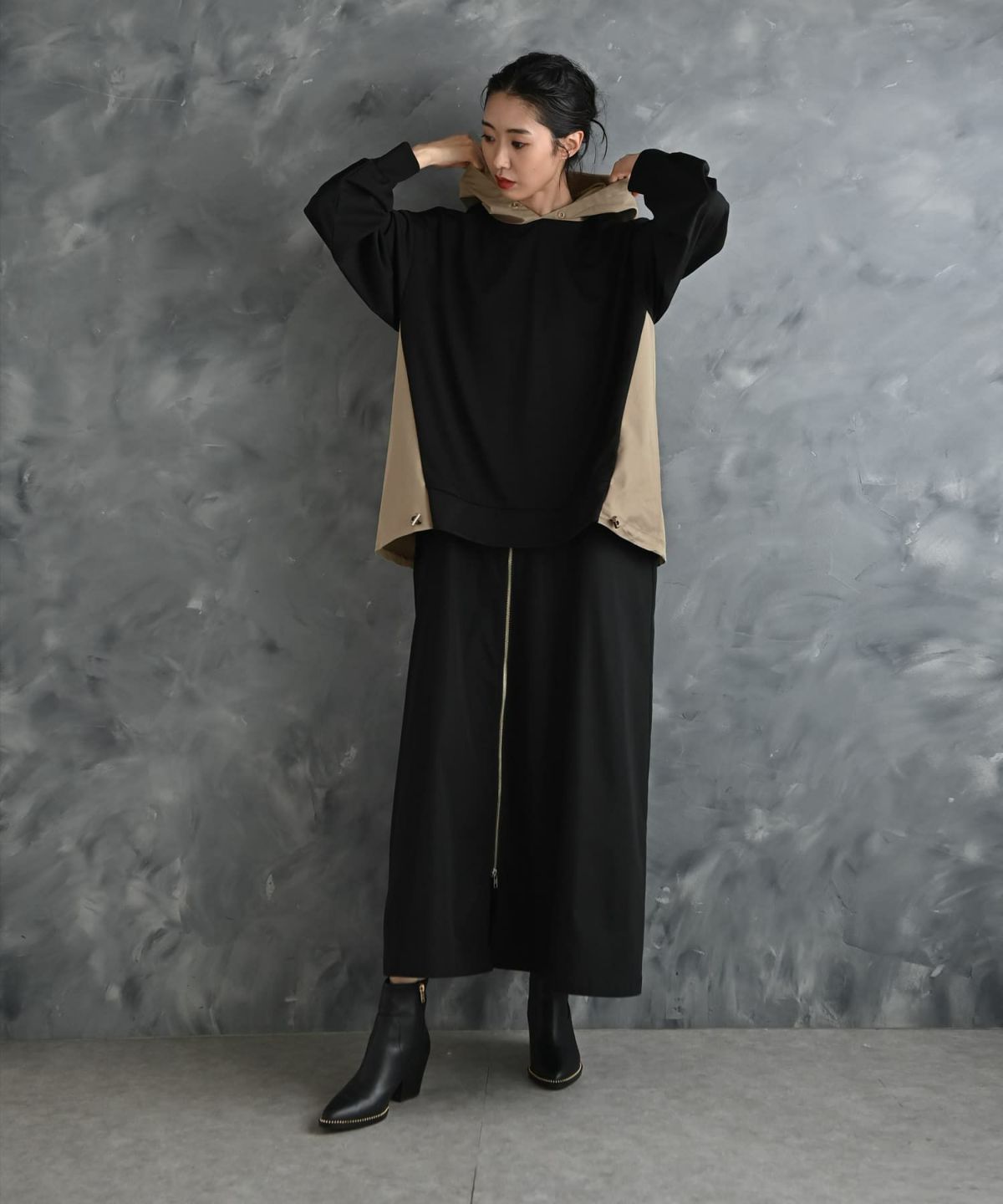 着用イメージ 175cm ブラック×ベージュ