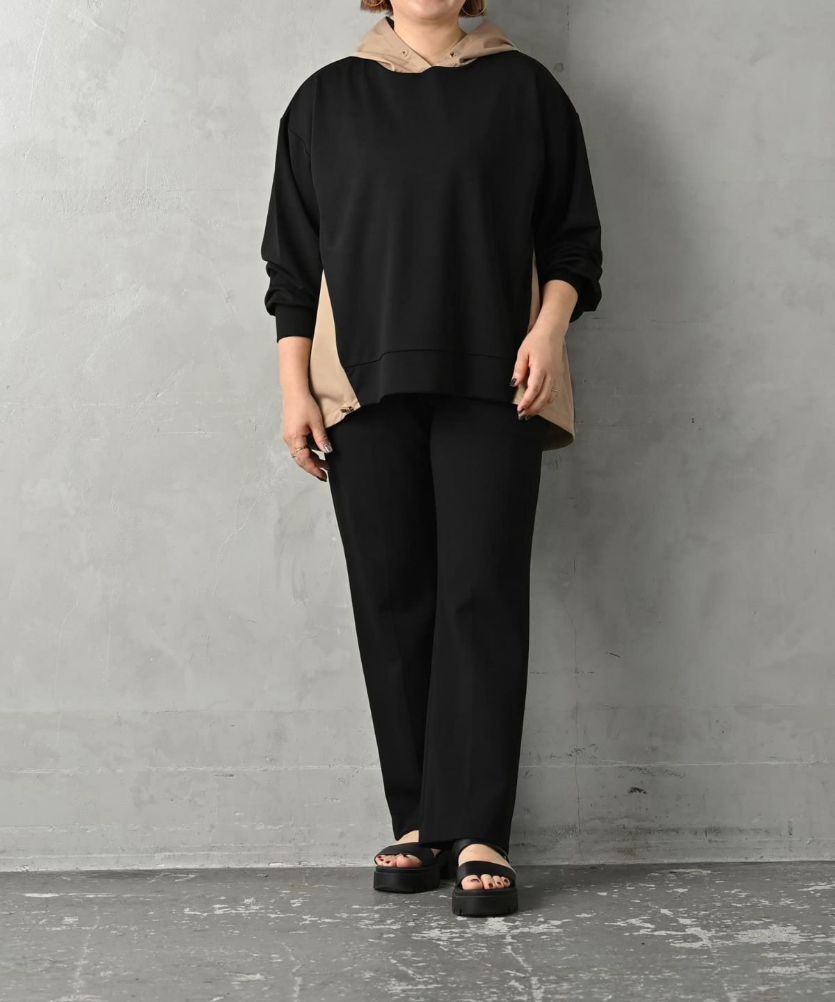 着用イメージ 163cm ブラック×ベージュ