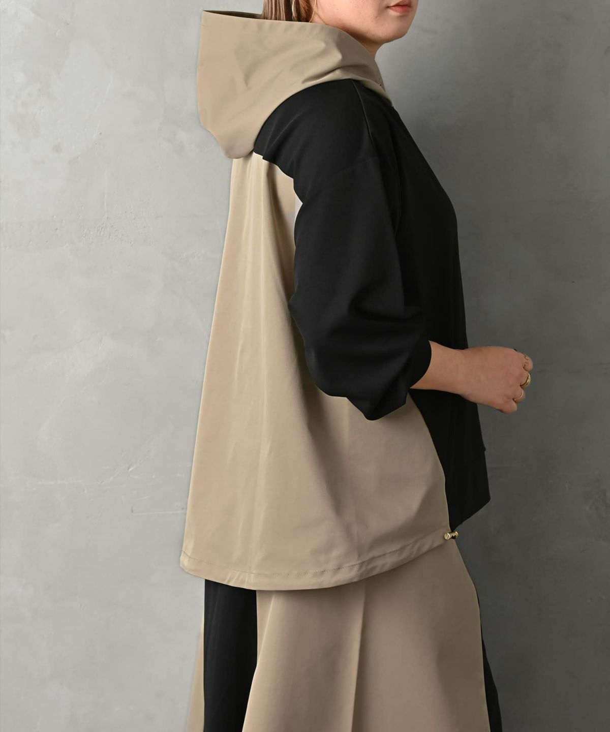 着用イメージ 163cm ブラック×ベージュ