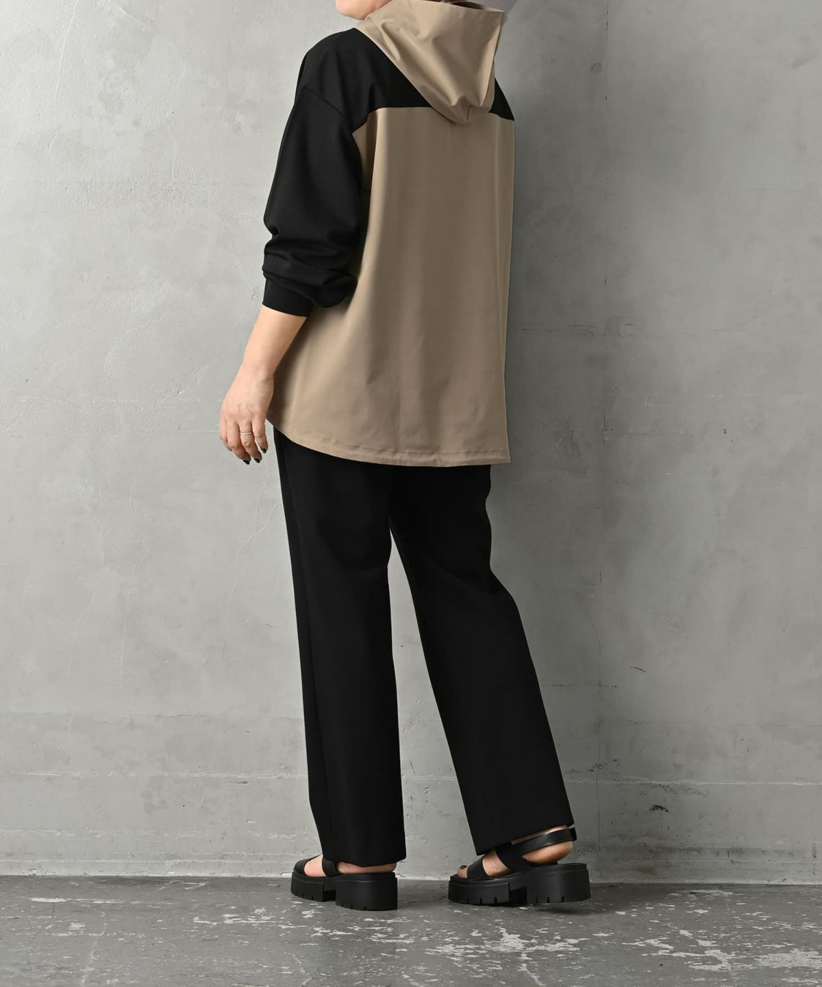 着用イメージ 163cm ブラック×ベージュ