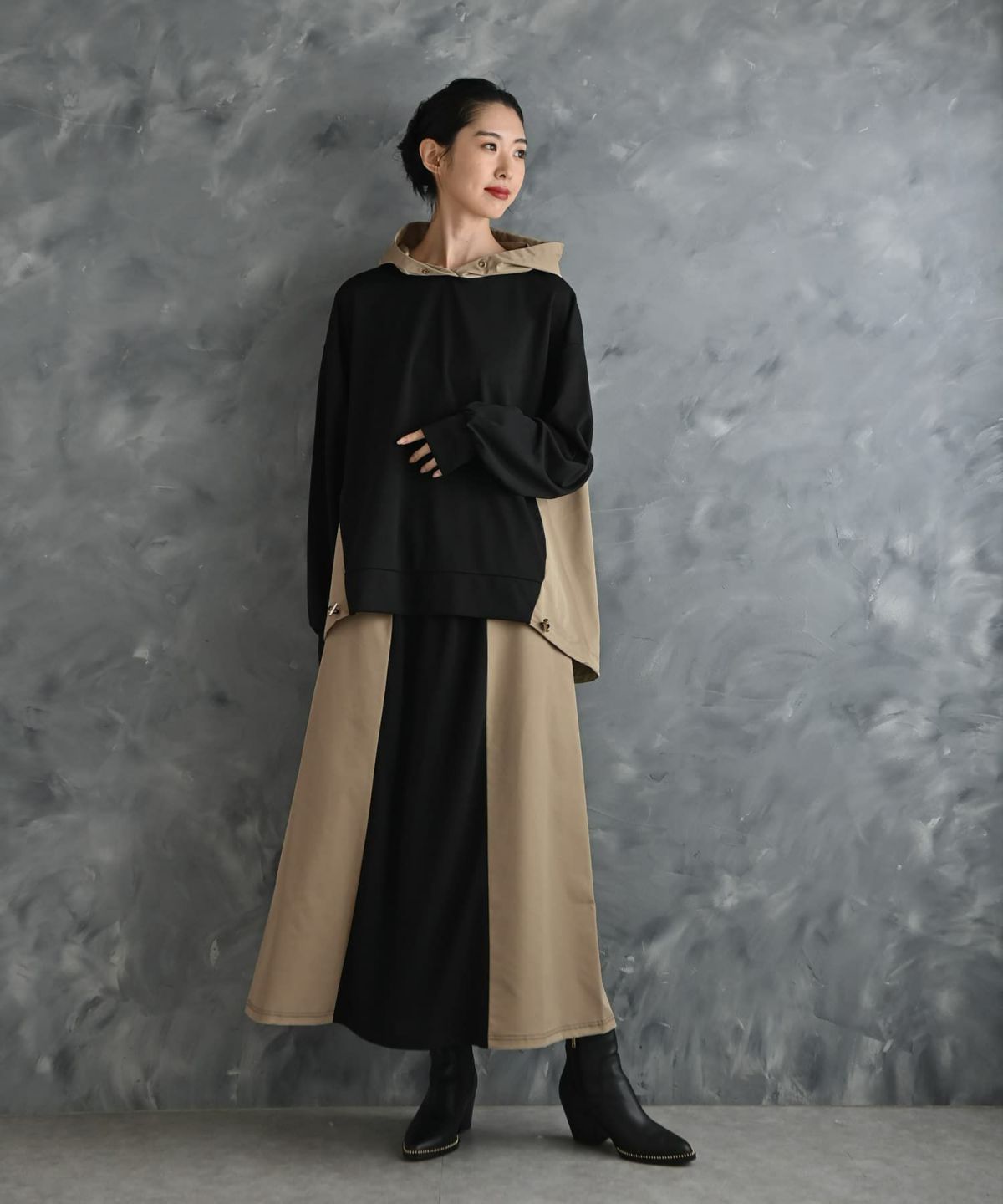 着用イメージ 175cm ブラック×ベージュ
