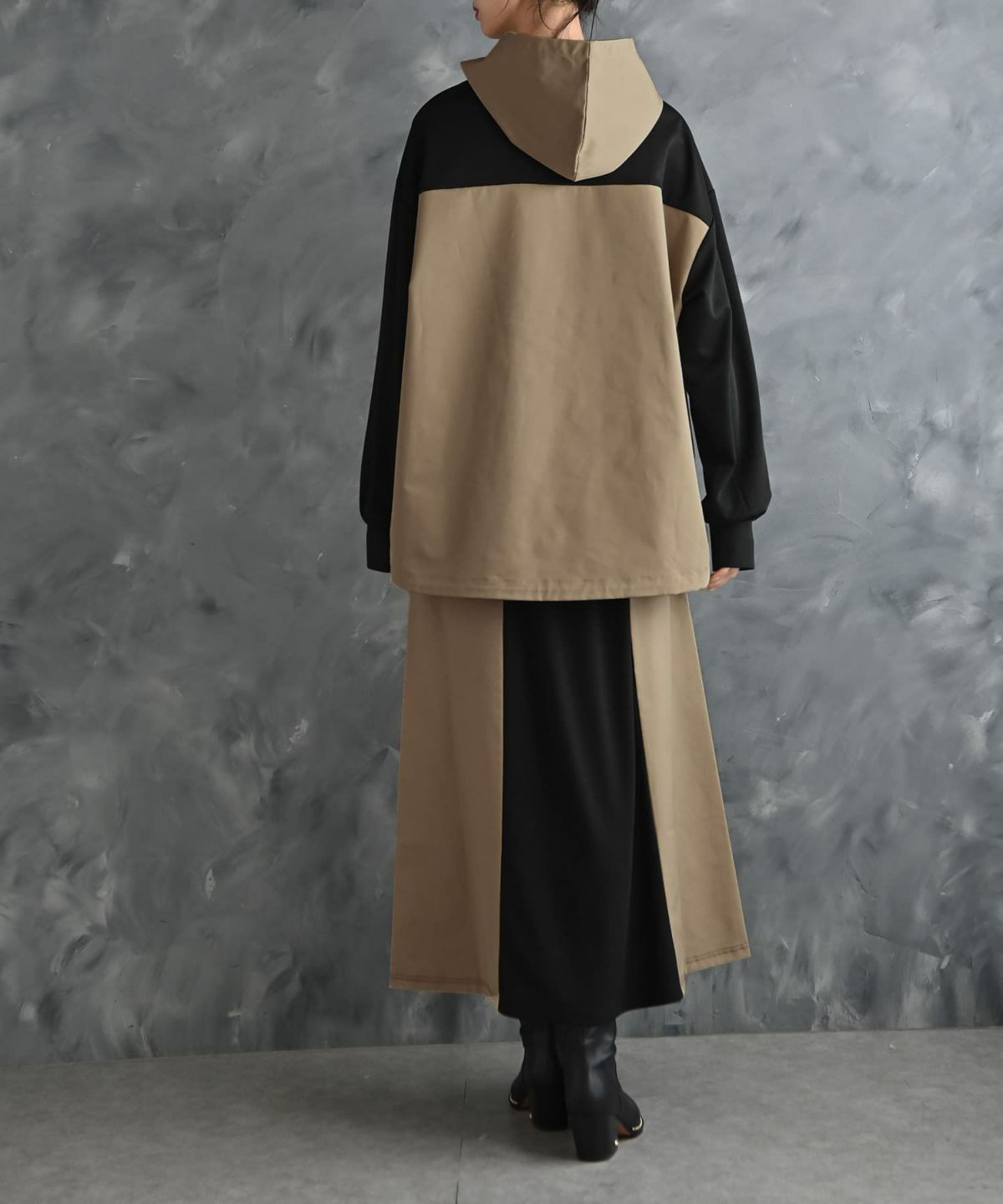着用イメージ 175cm ブラック×ベージュ