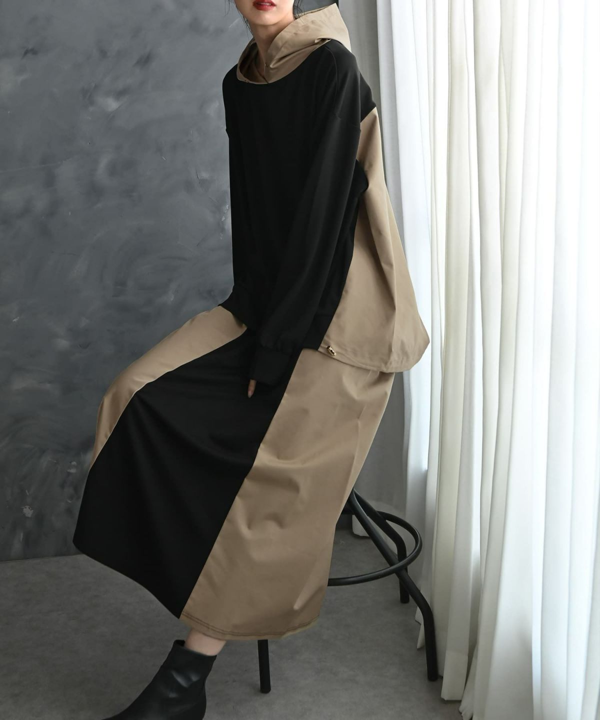 着用イメージ 175cm ブラック×ベージュ