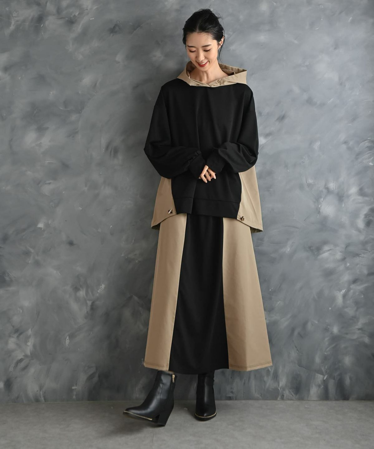 着用イメージ 175cm ブラック×ベージュ