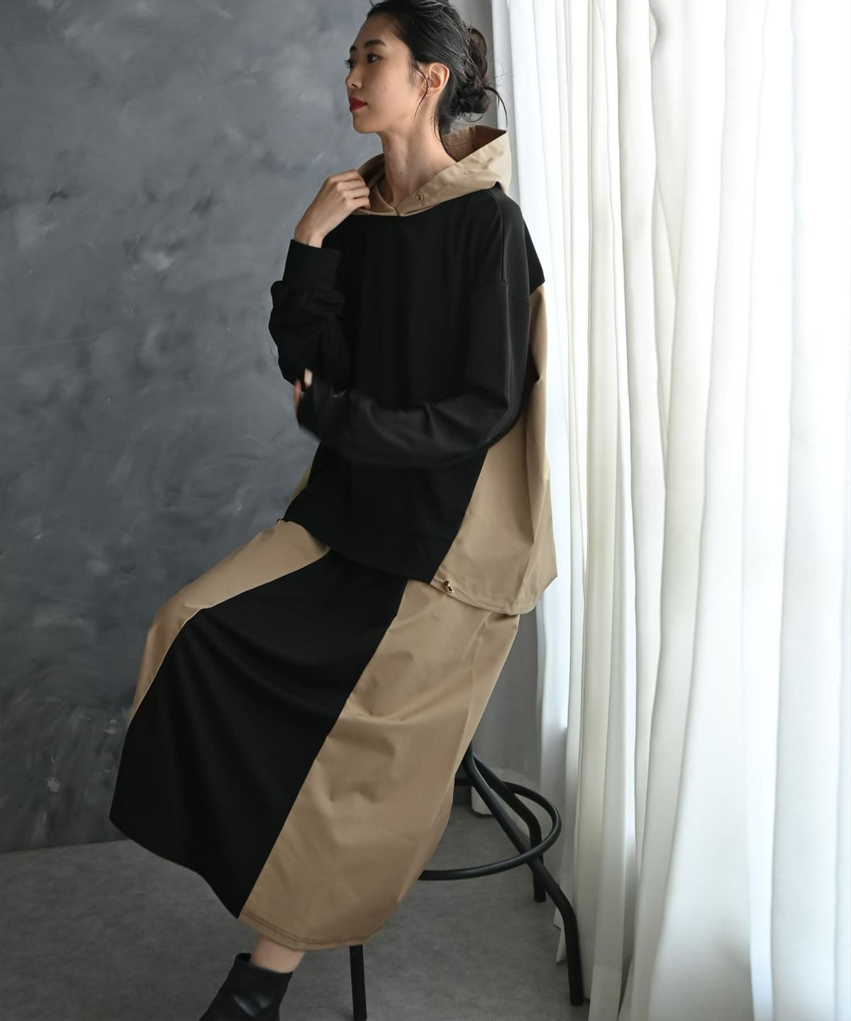 着用イメージ 175cm ブラック×ベージュ