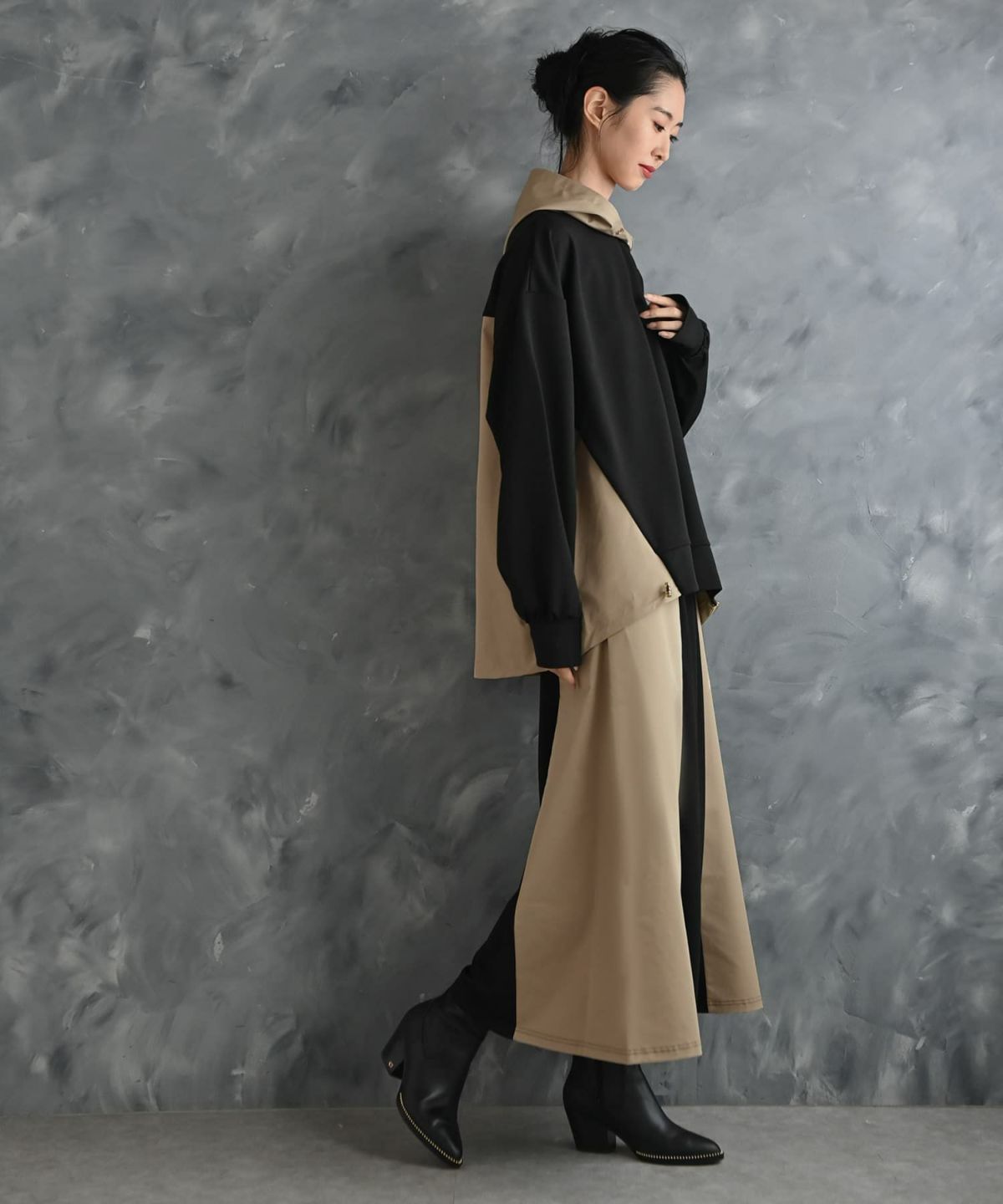 着用イメージ 175cm ブラック×ベージュ