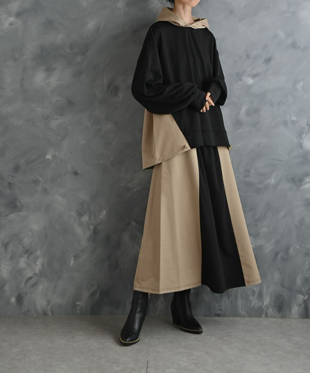 着用イメージ 175cm ブラック×ベージュ