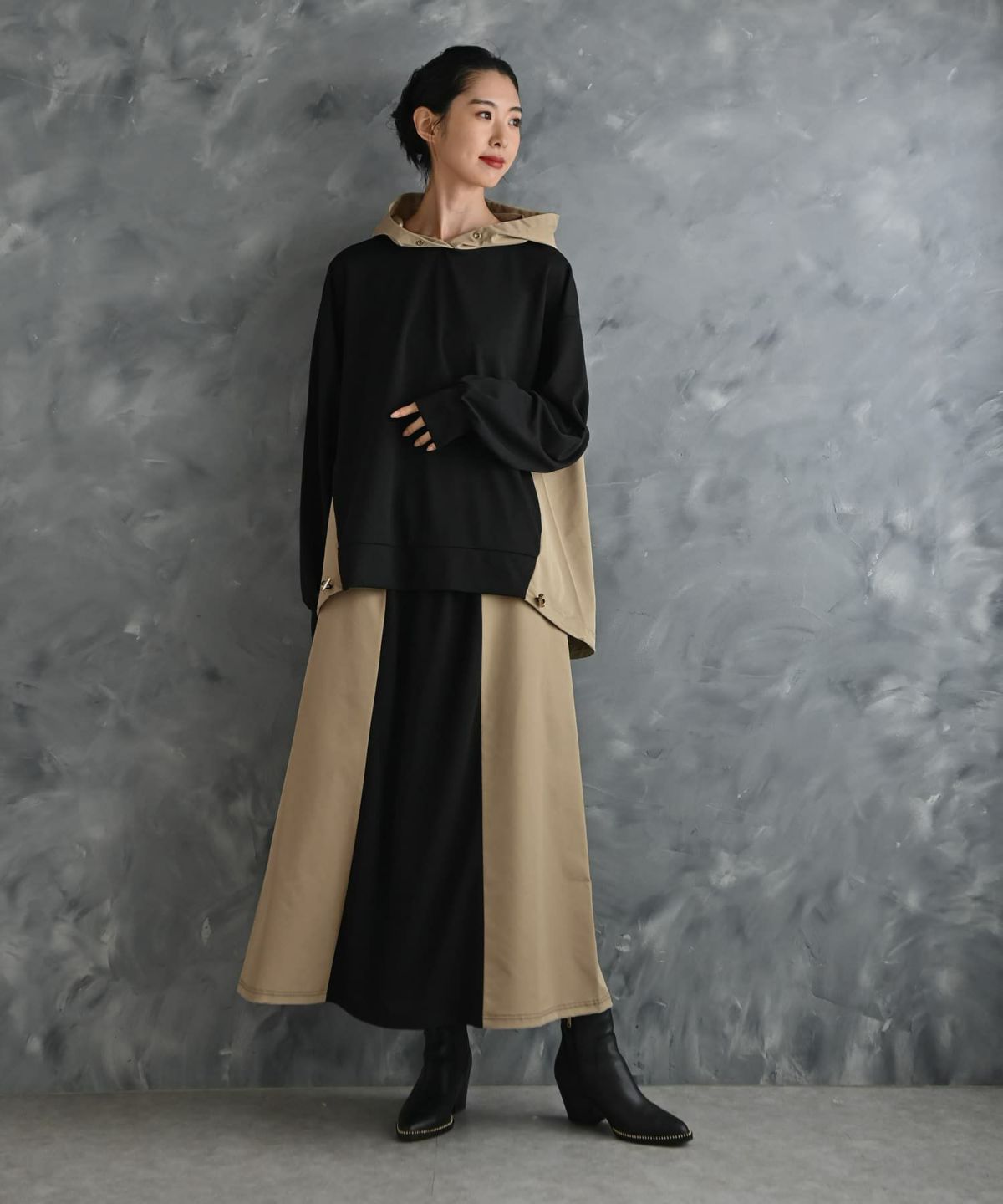 着用イメージ 175cm ブラック×ベージュ