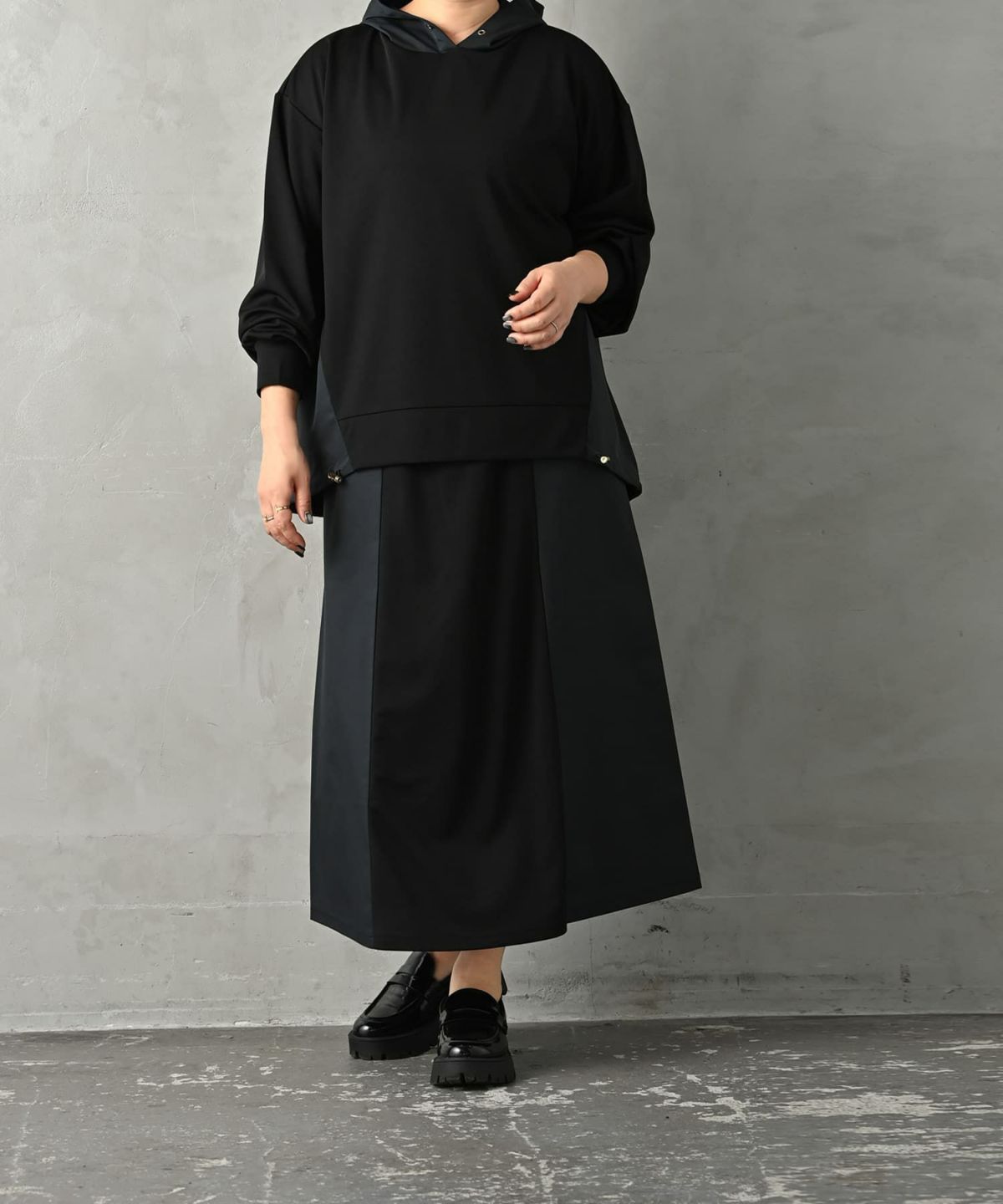 着用イメージ 163cm ブラック×ネイビー