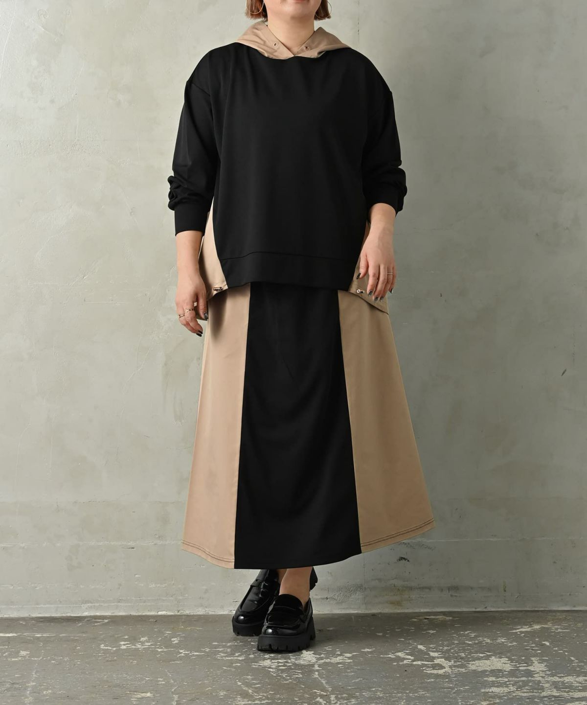 着用イメージ 163cm ブラック×ベージュ