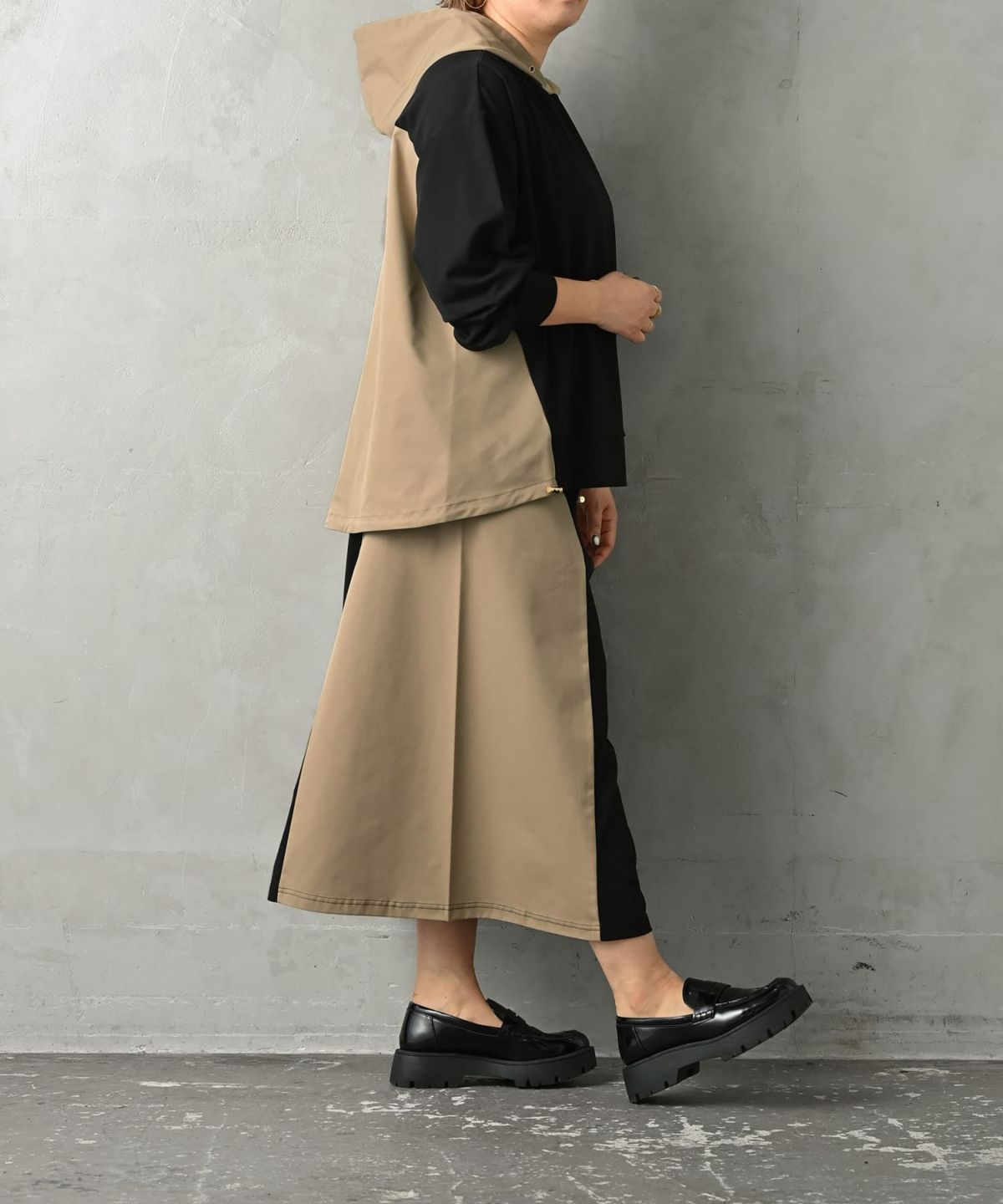 着用イメージ 163cm ブラック×ベージュ