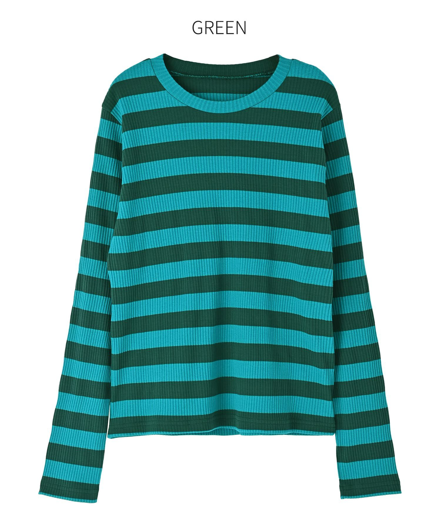 カラーボーダーリブトップス | おしゃれな大人レディースファッション